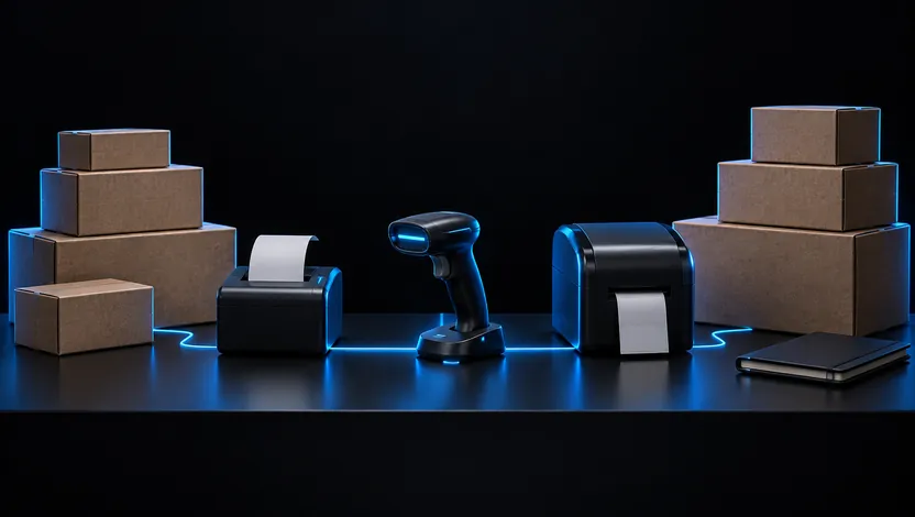 Illustration: the back office of a computer store, connected by a single system